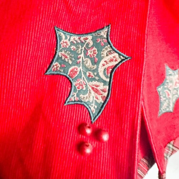 Susan Bristol Red Corduroy Patchwork Beaded Midi Skirt 8 - Picture 3 of 10